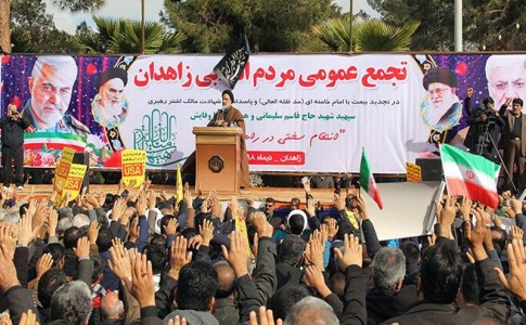 تجمع مردم انقلابی زاهدان در تجدید بیعت با رهبری و پاسداشت خون شهید سلیمانی